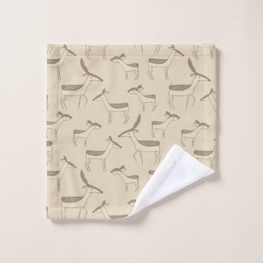 Modern Deer Illustration Beige Pattern Bath Towel  Bad Handdoek (Wasdoekje)