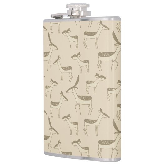 Modern Deer Illustration Beige Pattern Heupfles (Links)
