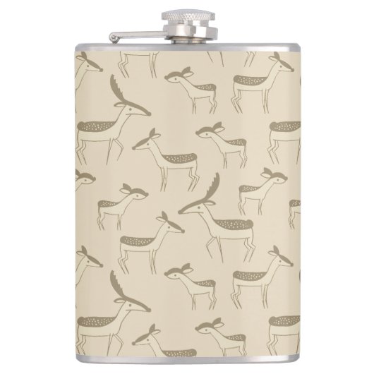 Modern Deer Illustration Beige Pattern Heupfles (Voorkant)