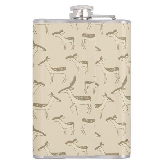 Modern Deer Illustration Beige Pattern Heupfles (Achterkant)