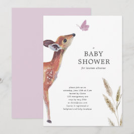 Modern Deer Pink Girl Baby shower Kaart
