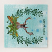Modern  Deer Rustic Winter Snowflakes Blue Legpuzzel (Horizontaal)