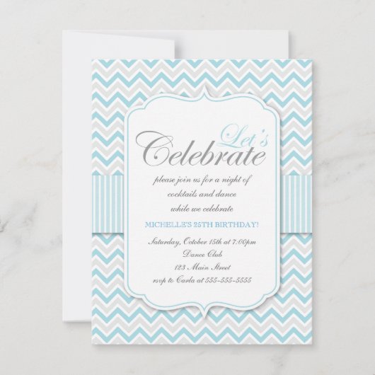 Modern Delicate Blue Chevron Birthday Party Kaart (Voorkant)