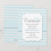 Modern Delicate Blue Chevron Birthday Party Kaart (Voorkant / Achterkant)