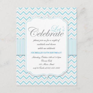 Modern Delicate Blue Chevron Birthday Party Kaart