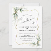 Modern Delicate Greenery Gold Calligraphy Wedding Kaart (Voorkant)