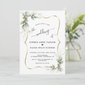 Modern Delicate Greenery Gold Calligraphy Wedding Kaart (Staand voorkant)