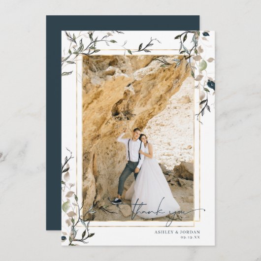 Modern Delicate Spring Greenery Wedding Bedankkaart (Voorkant / Achterkant)