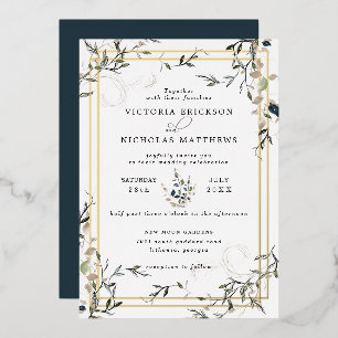 Modern Delicate Spring Greenery Wedding Invitation Folie Uitnodiging