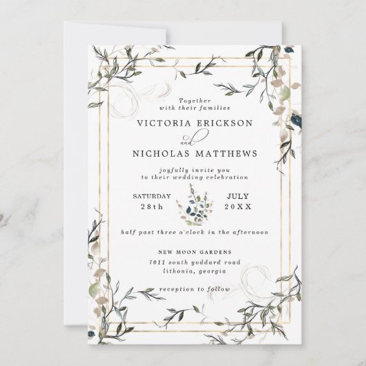 Modern Delicate Spring Greenery Wedding Invitation Kaart (Voorkant)