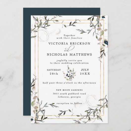 Modern Delicate Spring Greenery Wedding Invitation Kaart (Voorkant / Achterkant)