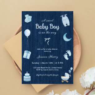 Modern Denim Baby Boy Baby shower Kaart