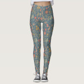 Modern Denim Blauw & Koraal Bloemen Leggings (Voorkant)
