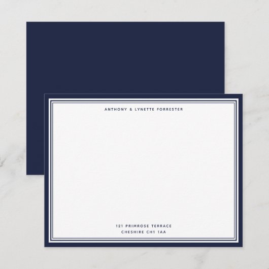 Modern Denim Blue Border Name & Address Note Card Notitiekaartje (Voorkant / Achterkant)
