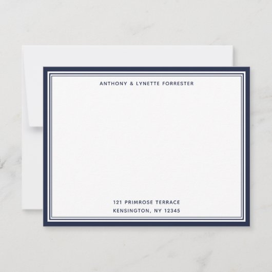 Modern Denim Blue Border Name & Address Note Card Notitiekaartje (Voorkant)