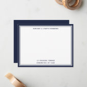 Modern Denim Blue Border Name & Address Note Card Notitiekaartje (Voorkant / Achterkant in situ)