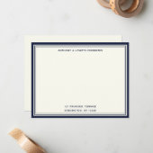 Modern Denim Blue Border Name & Address Note Card Notitiekaartje (Voorkant / Achterkant in situ)