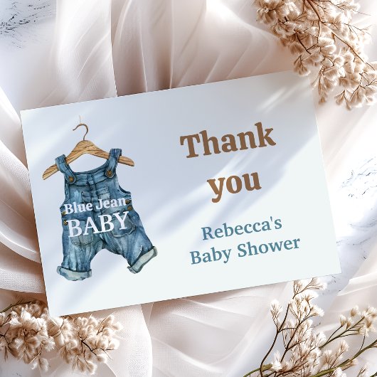 Modern Denim Blue Jean Baby Boy Baby shower Bedankkaart