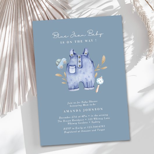 Modern Denim Blue Jean Baby Shower Kaart