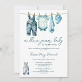 Modern Denim Blue Jean Clothesline Baby shower Kaart (Voorkant)