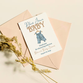 Modern Denim Boy Blue Jean Baby shower Bedankkaart