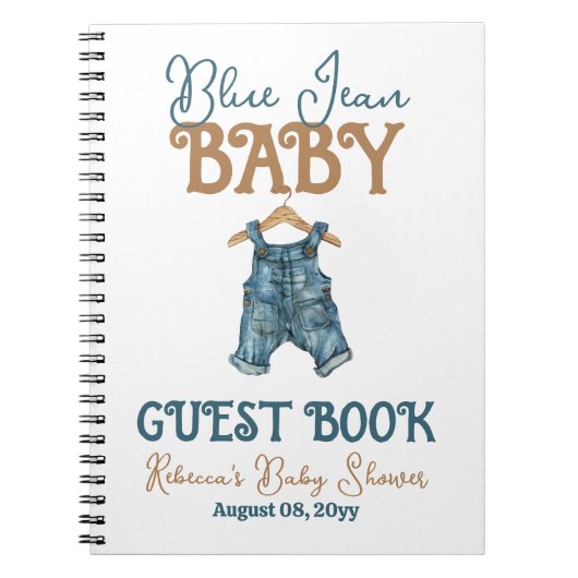 Modern Denim Boy Blue Jean Baby shower Gastboek Notitieboek (Voorkant)