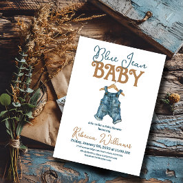 Modern Denim Boy Blue Jean Baby shower Kaart