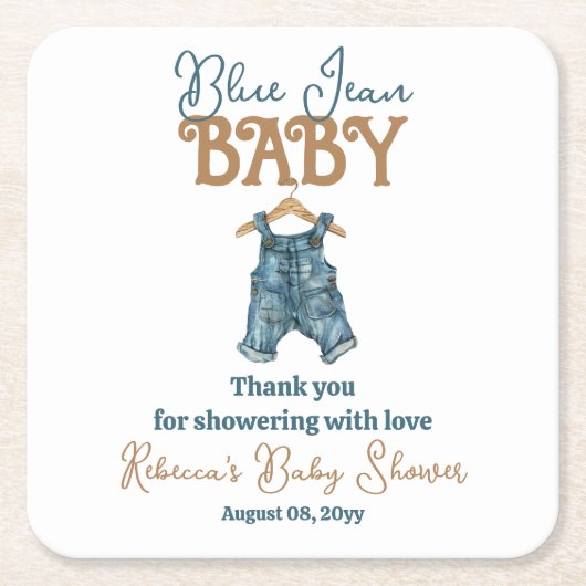 Modern Denim Boy Blue Jean Baby shower Kartonnen Onderzetters (Voorkant)