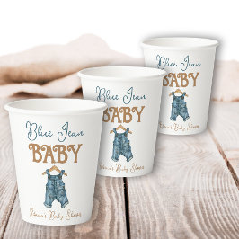 Modern Denim Boy Blue Jean Baby shower Papieren Bekers
