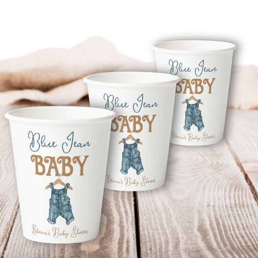 Modern Denim Boy Blue Jean Baby shower Papieren Bekers