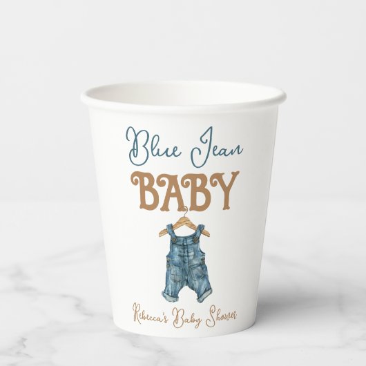 Modern Denim Boy Blue Jean Baby shower Papieren Bekers (Achterkant)