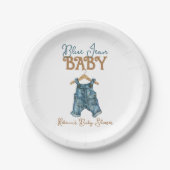 Modern Denim Boy Blue Jean Baby shower Papieren Bordje (Voorkant)