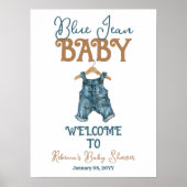 Modern Denim Boy Blue Jean Baby shower Poster (Voorkant)