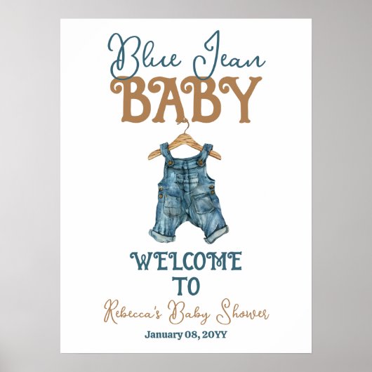 Modern Denim Boy Blue Jean Baby shower Poster (Voorkant)