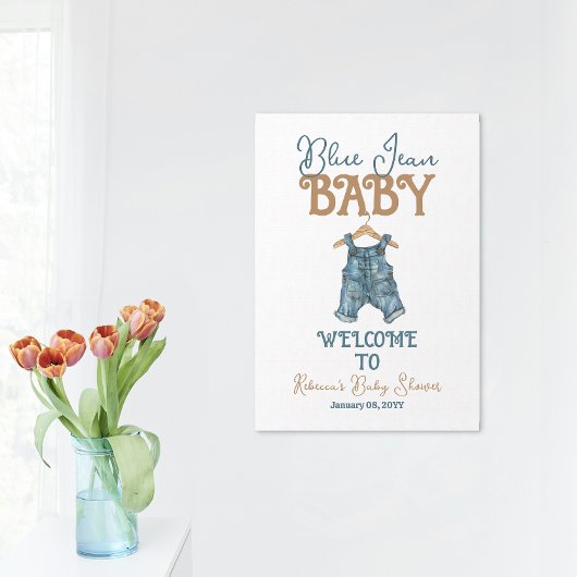 Modern Denim Boy Blue Jean Baby shower Poster
