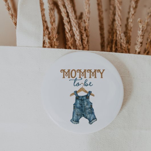 Modern Denim Boy Blue Jean Baby shower Ronde Button 3,2 Cm