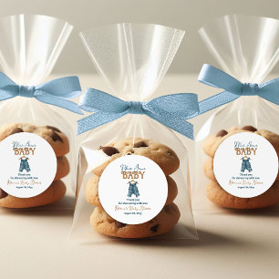Modern Denim Boy Blue Jean Baby shower Ronde Sticker