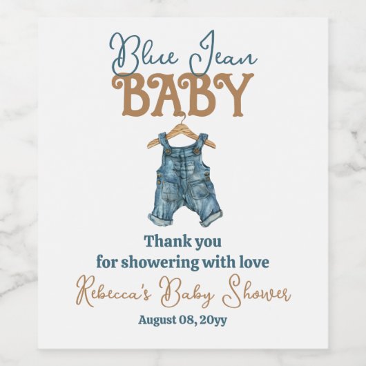 Modern Denim Boy Blue Jean Baby shower Wijn Etiket (Enkel label)