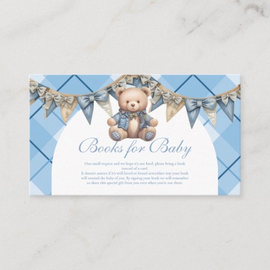 Modern Denim Teddy Bear Baby Showe Boeken voor Bab Informatiekaartje (Voorkant)