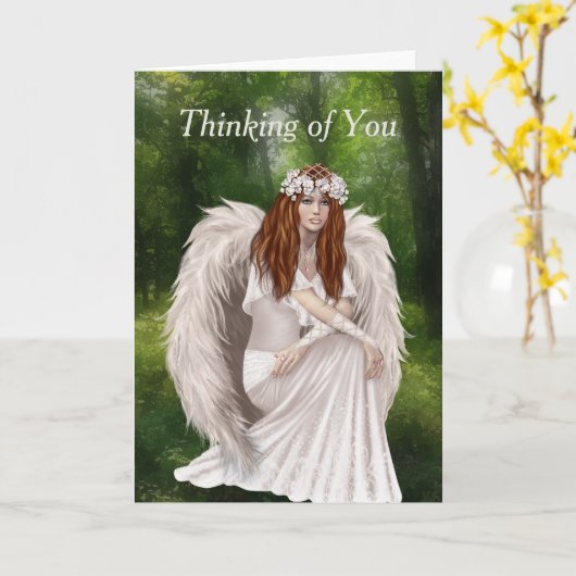 Modern denken aan jou met mooie witte engel kaart (Gele Bloem)