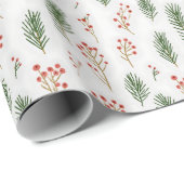 Modern Dennennaden & Kerstbessen Kerst Cadeaupapier (Rol Hoek)