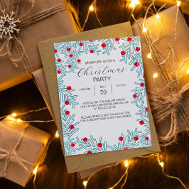Modern Dennentak en Rode Bes Kerstpatroon Kaart