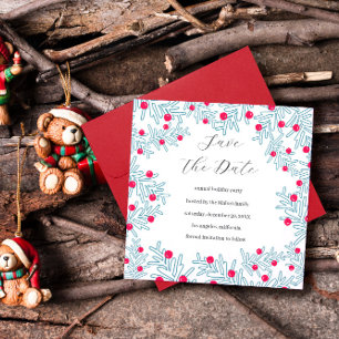 Modern Dennentak en Rode Bes Kerstpatroon Save The Date