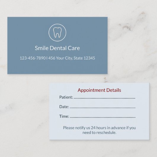 Modern Dental Appointment Card | Clinic Reminder Afsprakenkaartje (Voorkant / Achterkant)