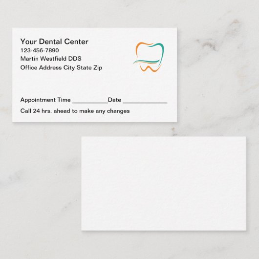 Modern Dentist Office Appointment Cards New Afsprakenkaartje (Voorkant / Achterkant)