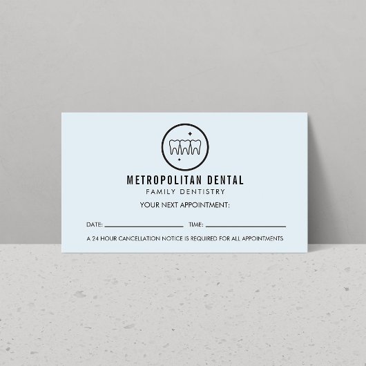 Modern Dentist Teeth Black Logo Blue Appointment Visitekaartje