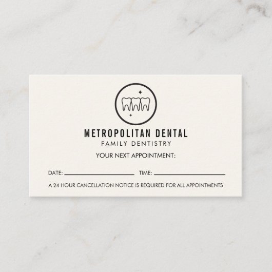 Modern Dentist Teeth Black Logo Ivory Appointment Visitekaartje (Voorkant)