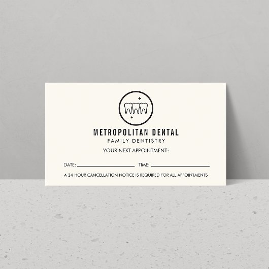 Modern Dentist Teeth Black Logo Ivory Appointment Visitekaartje