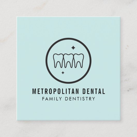 Modern Dentist Teeth Black Logo op Mint Vierkante Visitekaartje (Voorkant)
