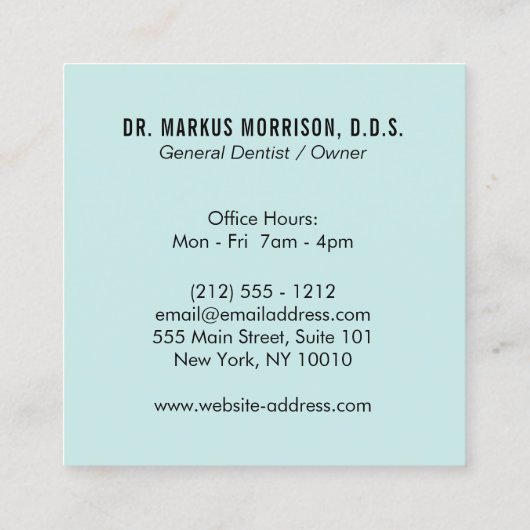 Modern Dentist Teeth Black Logo op Mint Vierkante Visitekaartje (Achterkant)